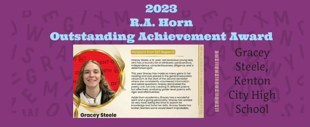 picture and write up of Gracey Steele award winner of the R. A. Horne Award for region 6